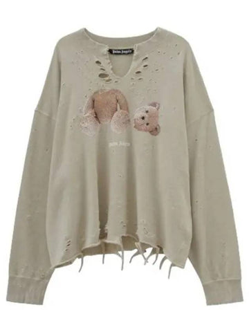 Bear Destructed Sweatshirt Beige T Shirt - PALM ANGELS - BALAAN 1