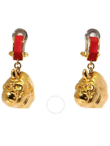 Burberry Bright Red Light Gold Leather And Gold-plated Nut And Gorilla Earrings - BURBERRY - BALAAN 1