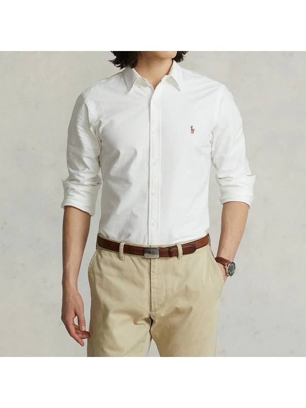 Men's Pony Embroidery Slim Fit Long Sleeves Shirt White - POLO RALPH LAUREN - BALAAN.