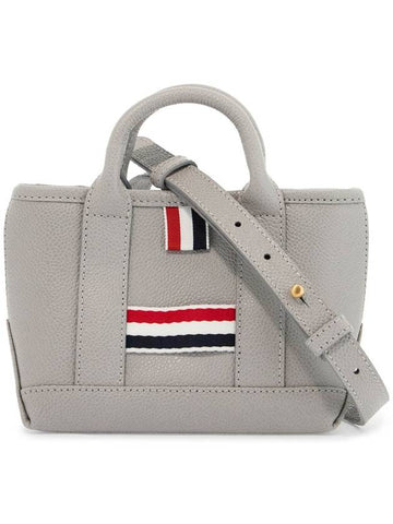 light gray leather micro tool tote bag with tricolor stripes - THOM BROWNE - BALAAN 1