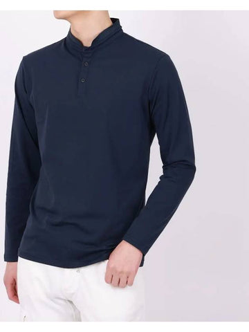 Henry neck navy long sleeve t-shirt TEE172 - IKALOOOK - BALAAN 1