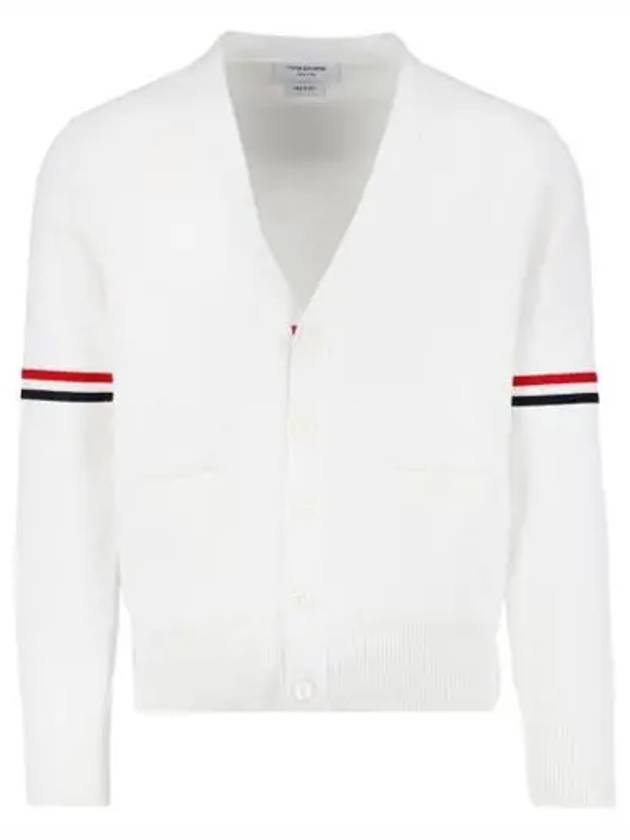 Milano Stitch Sprite Armband Cotton V-neck Cardigan White - THOM BROWNE - BALAAN 2