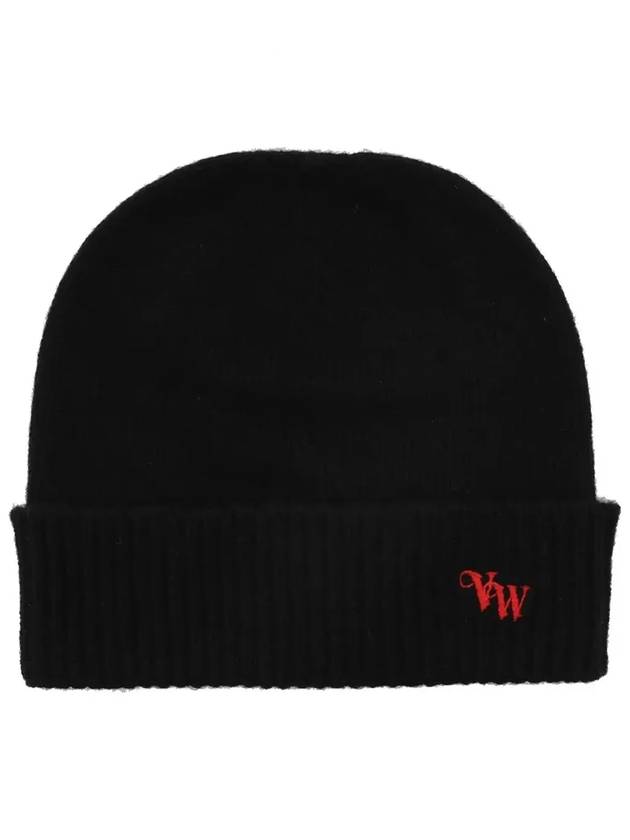 Embroidered Logo Knit Beanie Black - VIVIENNE WESTWOOD - BALAAN 3