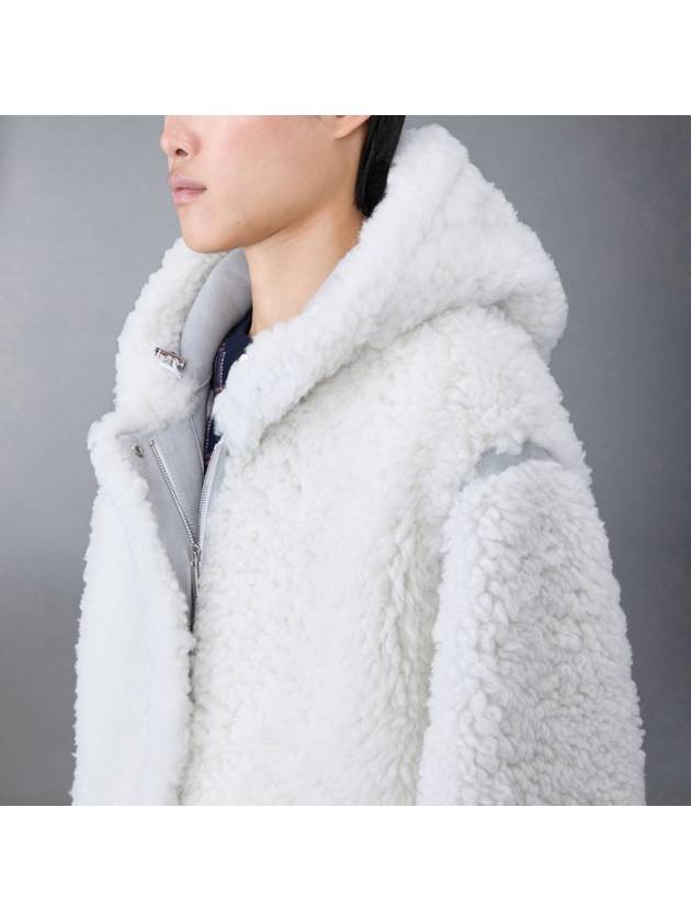 Shearling Oversized Hooded Coat Grey White - THOM BROWNE - BALAAN 5