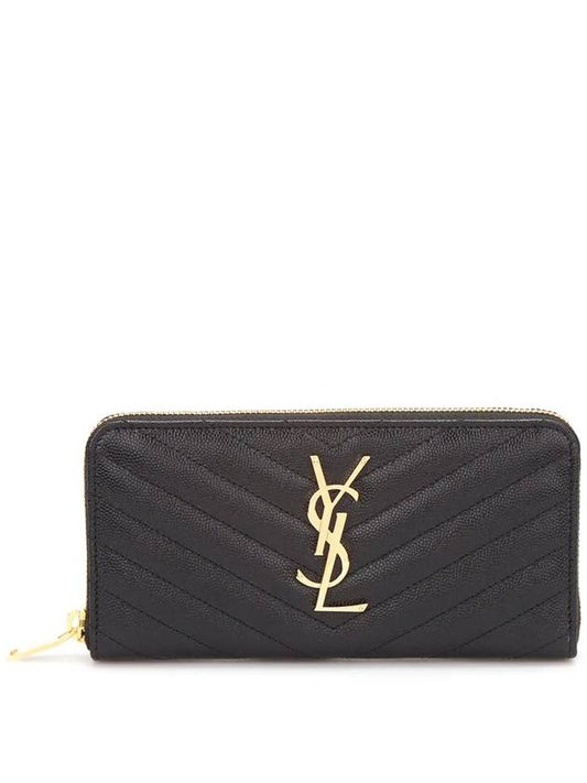 Matelasse Monogram Zipper Around Long Wallet Black - SAINT LAURENT - BALAAN 2