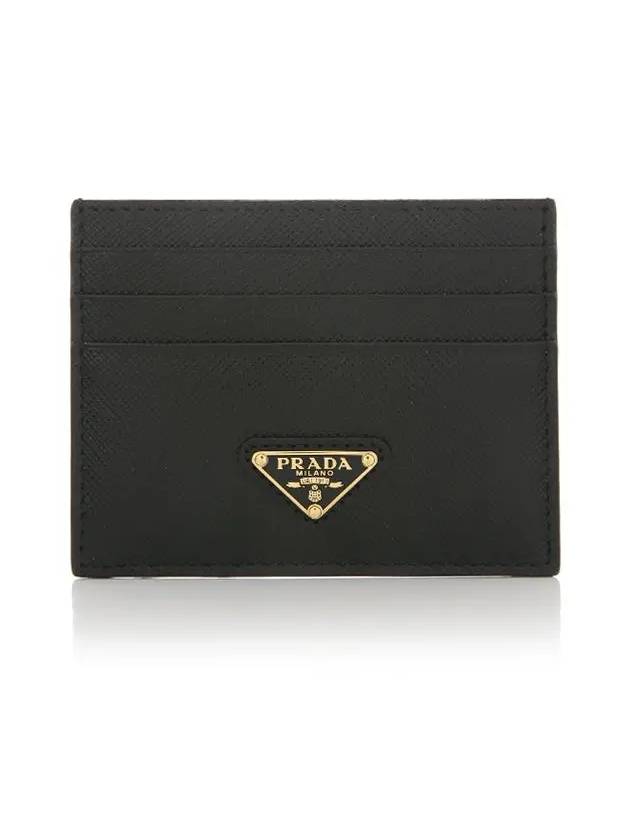 Saffiano Leather Triangle Logo Card Wallet Black Gold - PRADA - BALAAN 3