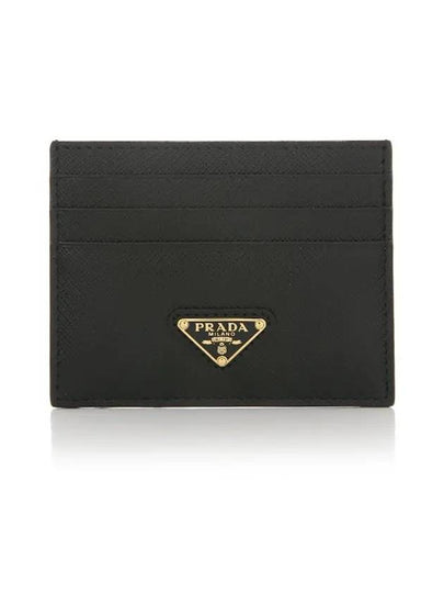 Saffiano Leather Triangle Logo Card Wallet Black Gold - PRADA - BALAAN 2