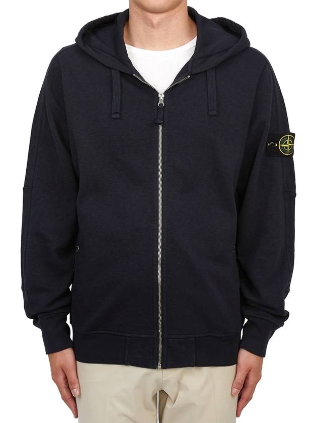 Men's Garment Dyed Malfile Zip Up Hoodie Navy - STONE ISLAND - BALAAN 3