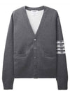 4-Bar V-Neck Hector Jacquard Cotton Cardigan Grey - THOM BROWNE - BALAAN 2