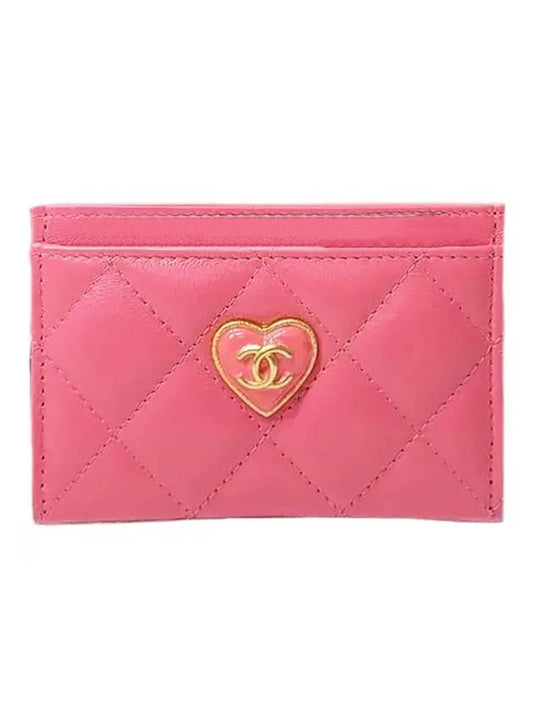Heart Logo Lambskin Card Wallet Pink - CHANEL - BALAAN.