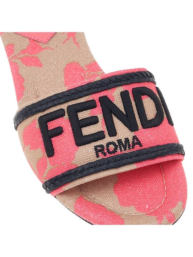 Rose Print Embroidered Logo Canvas Slide Slippers Pink - FENDI - BALAAN 9