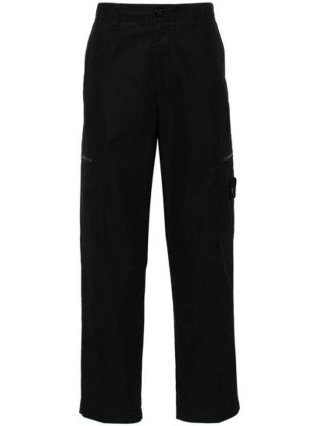 Regular Fit Cargo Cotton Canvas Straight Pants Black - STONE ISLAND - BALAAN 2