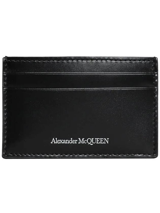 Silver Logo Printed Leather Card Wallet Black - ALEXANDER MCQUEEN - BALAAN.