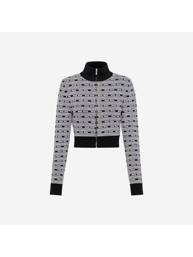 Viscose Turtleneck Cardigan Black White - MIU MIU - BALAAN 1