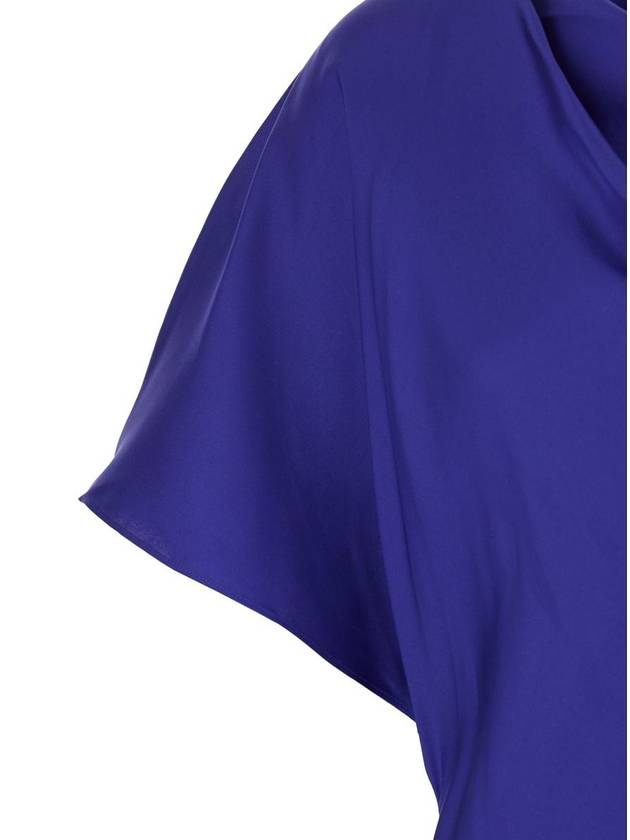 Blue Long Dress With Drapped High Neck And Short Wide Sleeves In Silk Woman - ROHE - BALAAN 3