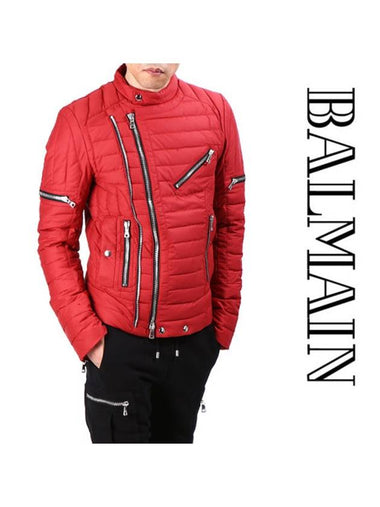 Quilted Biker Jacket Red - BALMAIN - BALAAN 1