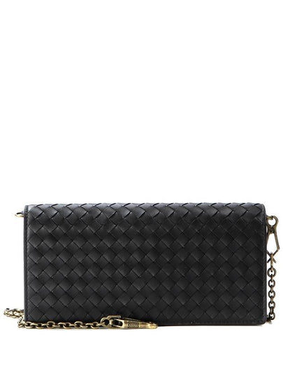 Leather Intrecciato Chain Shoulder Bag Black - BOTTEGA VENETA - BALAAN 2