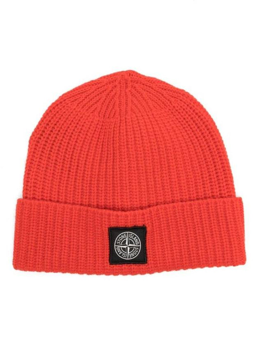 Logo Patch Rib Wool Beanie Red - STONE ISLAND - BALAAN 1