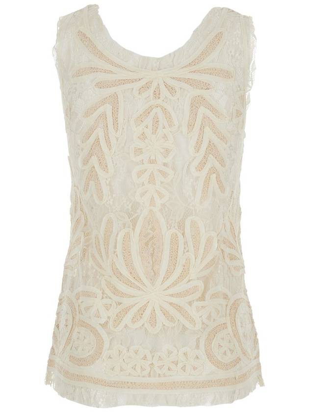 Beige Top With Drop Neckline And All-Over Applied Motif In Lace Woman - P.A.R.O.S.H. - BALAAN 2