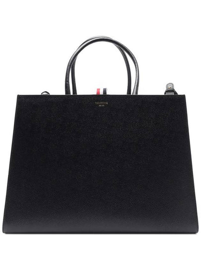 Pebble Grain Leather Large Trapeze Tote Bag Black - THOM BROWNE - BALAAN 2