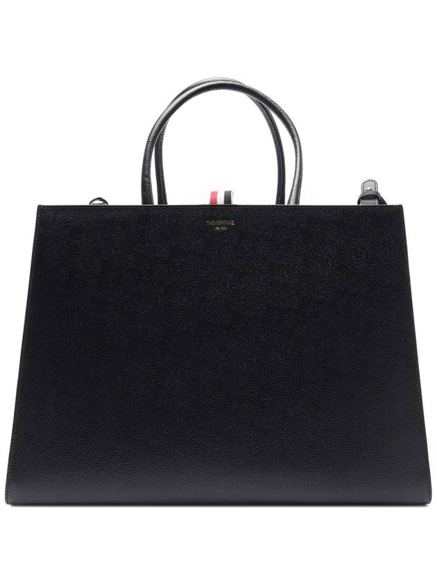 Pebble Grain Leather Large Trapeze Tote Bag Black - THOM BROWNE - BALAAN 3