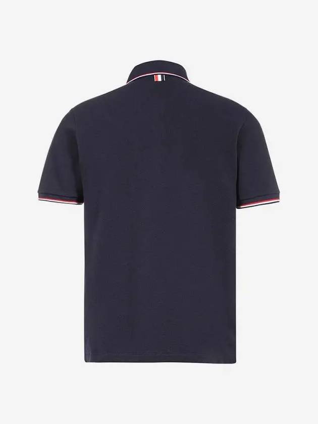 Lightweight Cotton Short Sleeve Polo Shirt Navy - THOM BROWNE - BALAAN 3