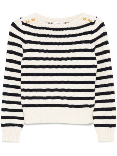 Marinière Boat Neck Knit Top Navy Off White - CELINE - BALAAN 2