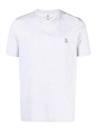 Embroided Logo Crewneck Cotton Short Sleeve T-Shirt Grey - BRUNELLO CUCINELLI - BALAAN 2