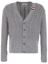 Cable Knitwear Virgin Wool Cardigan Grey - THOM BROWNE - BALAAN 3