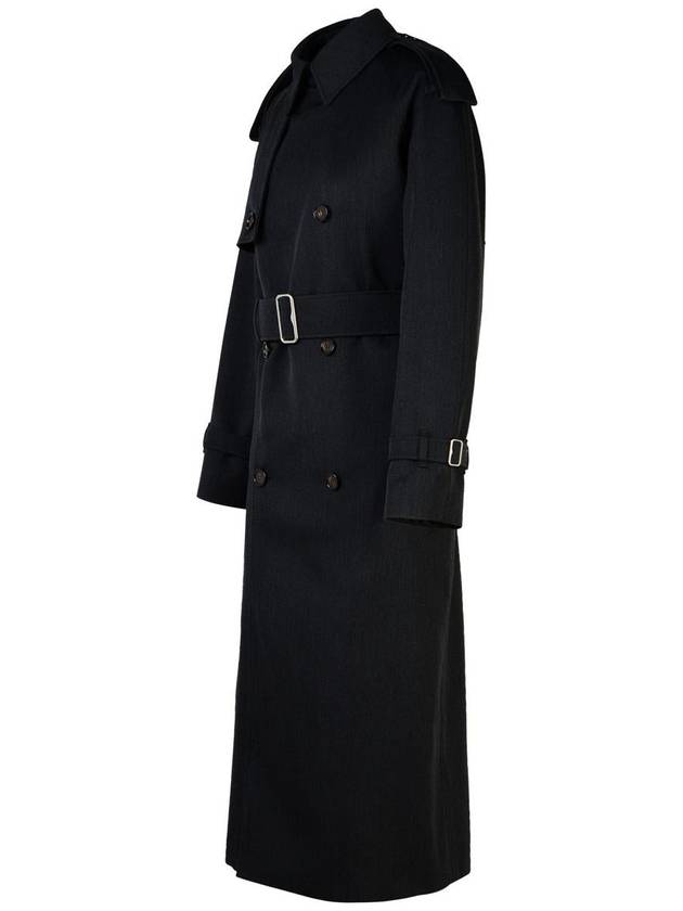 Double Breasted Long Wool Trench Coat Grey Melange - BURBERRY - BALAAN 3