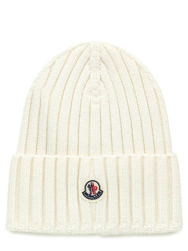 Logo Patch Wool Beanie White - MONCLER - BALAAN 2