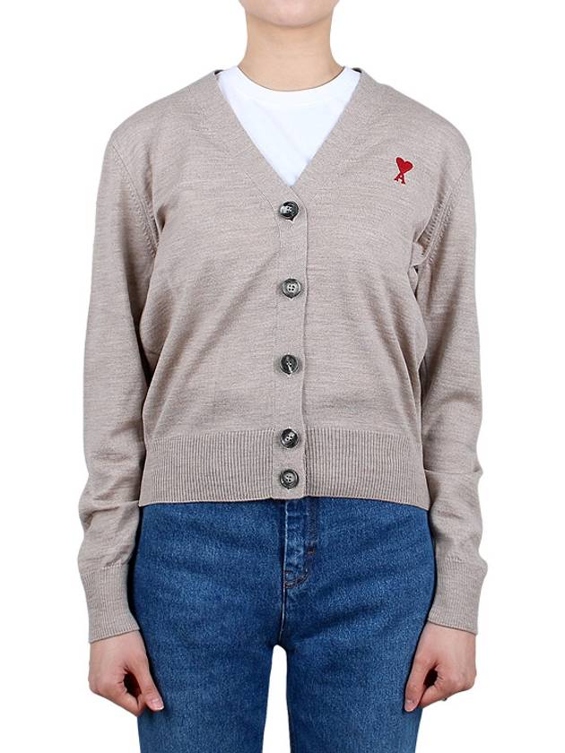 Heart Logo Wool Cardigan Light Beige - AMI - BALAAN 2