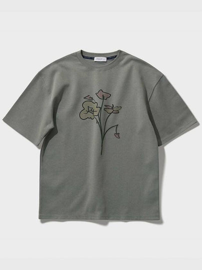 Art Work Flower Drawing Short Sleeve T-Shirt Cement - FFEFF STUDIO - BALAAN 2