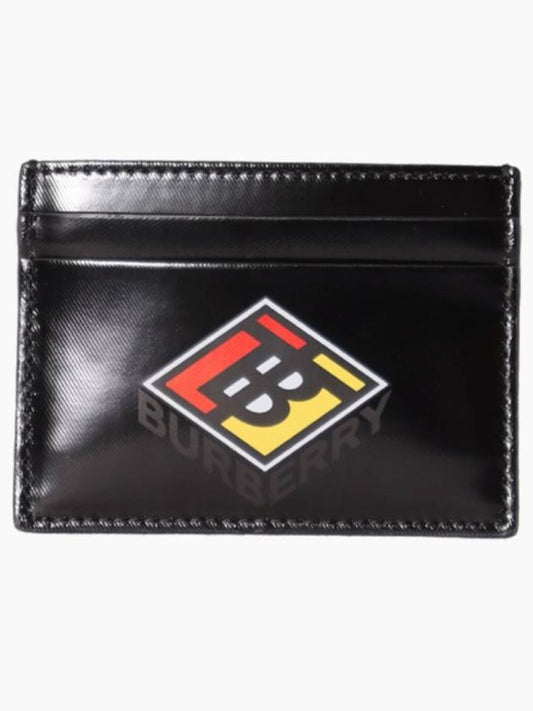 Men's Graphic TB Logo Sandon Black Card Wallet - BURBERRY - BALAAN.