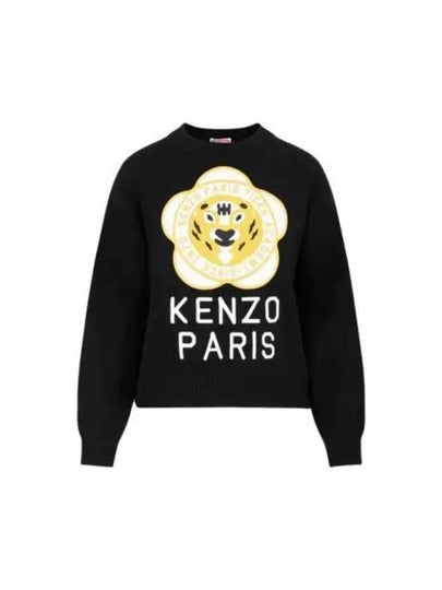 Women's Tiger Academy Wool Knit Top Black - KENZO - BALAAN 2