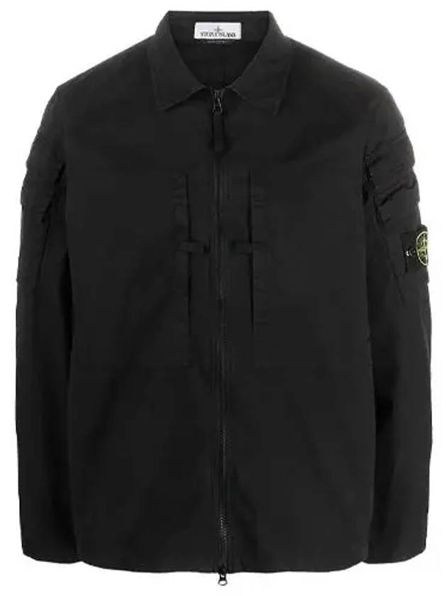 Compass Patch Shirt Zip-Up Jacket Black - STONE ISLAND - BALAAN 2