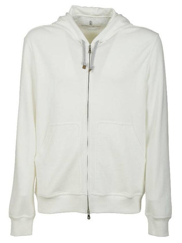 Tech Cotton Zip-Up Hoodie White - BRUNELLO CUCINELLI - BALAAN 1