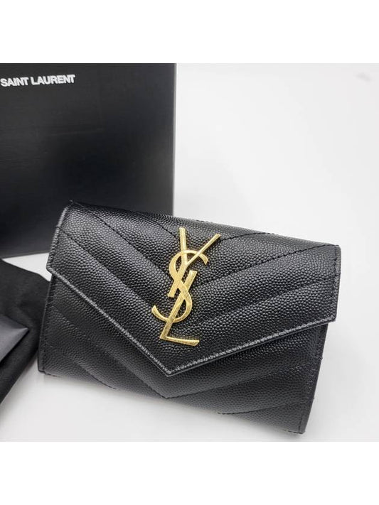 Monogram Envelope Small Half Wallet Black Gold - SAINT LAURENT - BALAAN 2