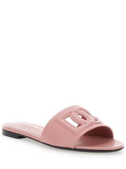 Pink Slide Sandals With Cut Out Logo In Leather Woman - DOLCE&GABBANA - BALAAN 2