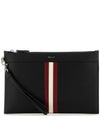 Logo Print Stripe Zipper Clutch Bag Black - BALLY - BALAAN 2