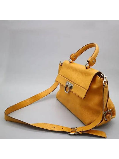 Ferragamo 21 A871 Silver Gancino Rock Logo Sofia Yellow Color Leather Tote Bag Shoulder Strap - SALVATORE FERRAGAMO - BALAAN 2