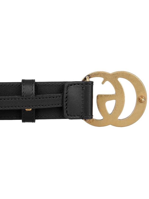 Men's GG Marmont Double G Buckle Gold Hardware Leather Belt Black - GUCCI - BALAAN 7