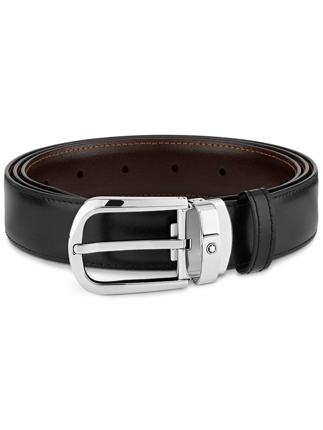 Horseshoe Buckle Reversible Leather Belt Black Brown - MONTBLANC - BALAAN 2