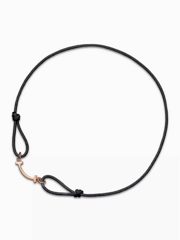 Tiffany T Smile Bracelet Rose Gold Black Cord Women Men - TIFFANY & CO. - BALAAN 1