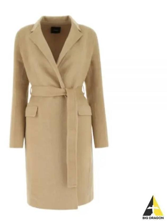 Women's Double Face Wrap Wool Single Coat Beige - THEORY - BALAAN 2