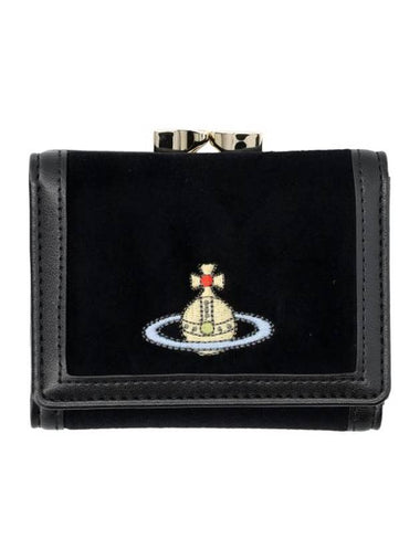 Velvet Small Frame Cotton Half Wallet Black - VIVIENNE WESTWOOD - BALAAN 1