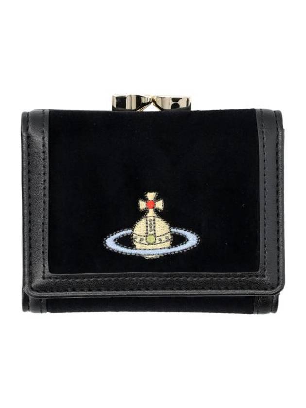 Velvet Small Frame Cotton Half Wallet Black - VIVIENNE WESTWOOD - BALAAN 1