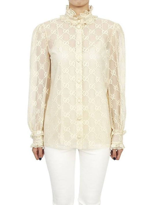 Women's GG Lace Blouse Ivory - GUCCI - BALAAN 2