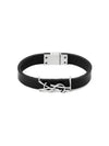 Opyum Silver Logo Leather Bracelet Black - SAINT LAURENT - BALAAN 3