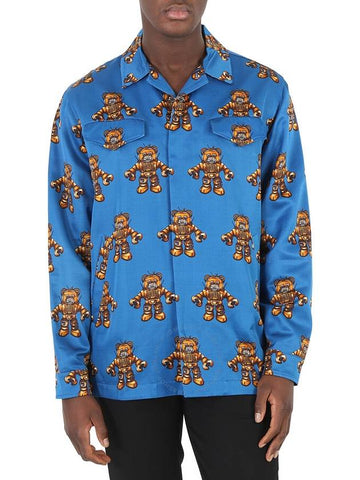 Men s Long Sleeve Shirt Moschino Blue Robot Bear Print Jacket Brand Size 46 US 36 - MOSCHINO - BALAAN 1